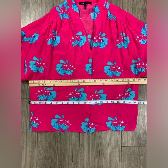 Maje Clowers Floral Button Down Short Sleeve Top Pink Blue Size 2 - Picture 6 of 10